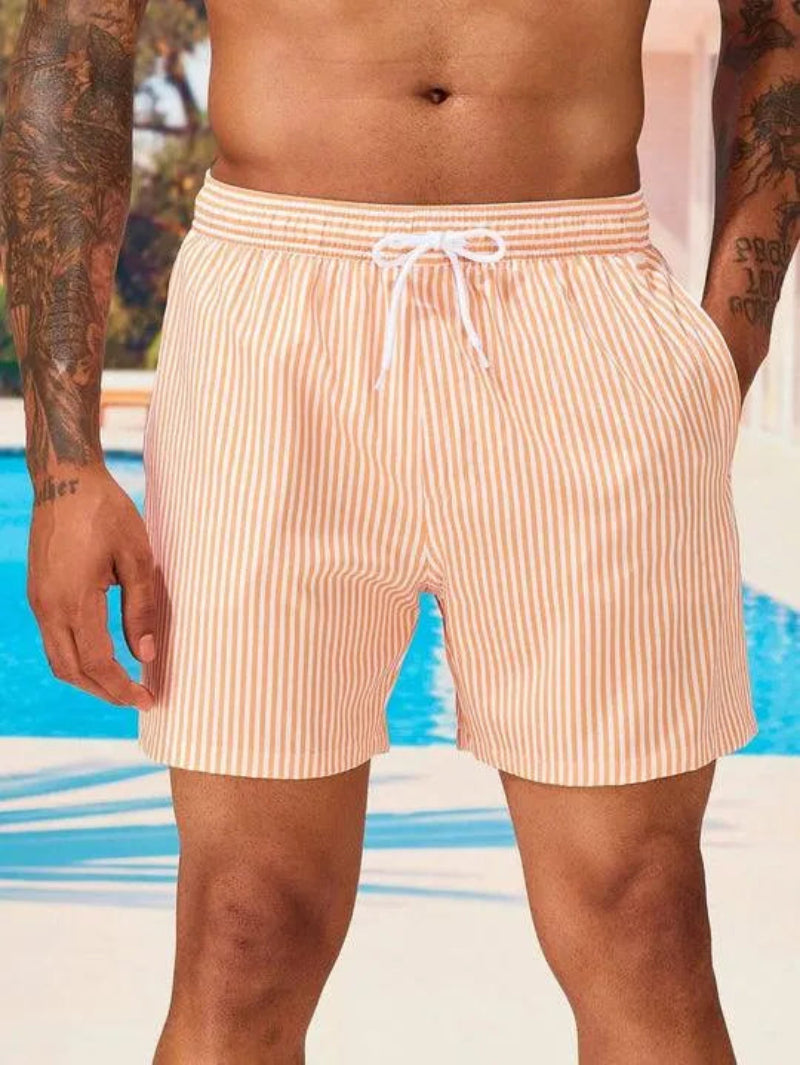 Zane Men's Quick-Dry Striped Swim Trunks with Adjustable Drawstring Waist